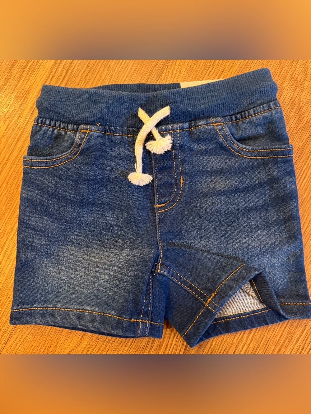 NWT Okie Dokie Baby 9M Knit Denim Shorts Drawstring Pull On